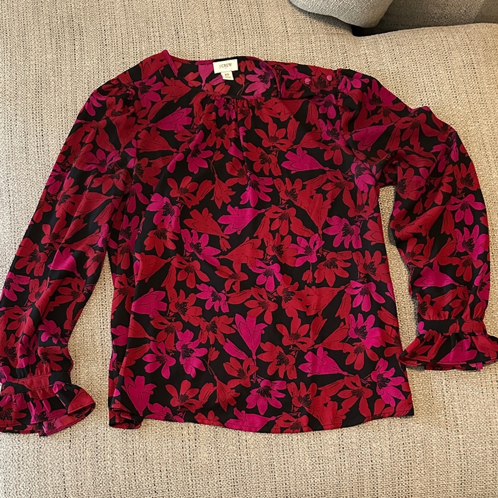 J. Crew Maroon and Pink Floral Blouse